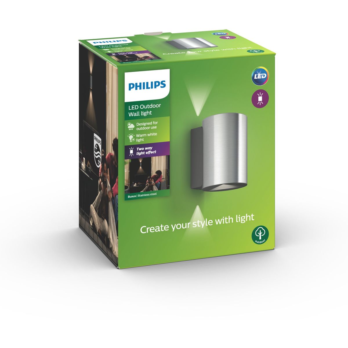 Philips - Buxus Wall Lantern Inox 2x4.5W Selv