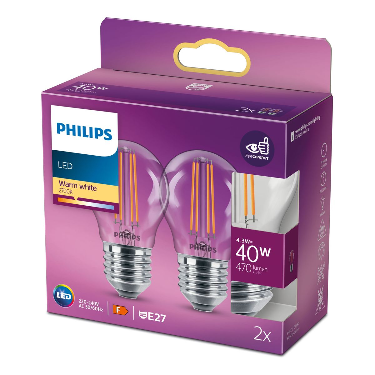 Philips - LED Classic 40W P45 E27 WW Cl Nd 2st6