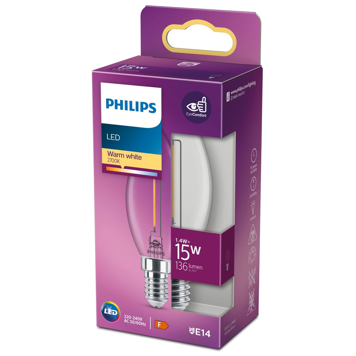 Philips - LED Classic 15W B35 E14 WW Cl Nd Srt4