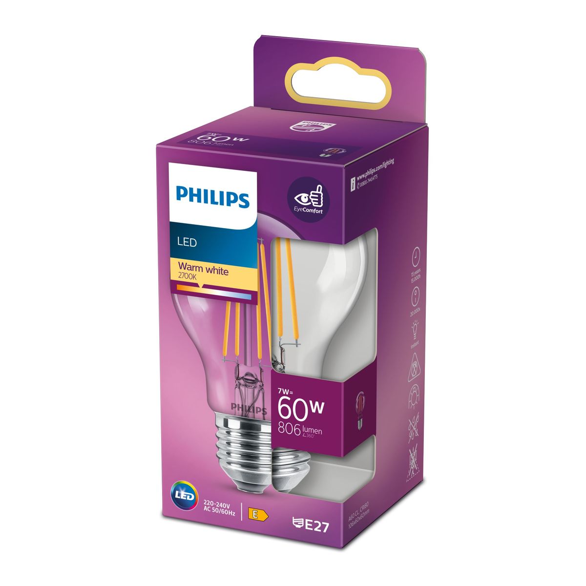 Philips - LED Classic 60W A60 E27 WW Cl Nd Rfsrt4