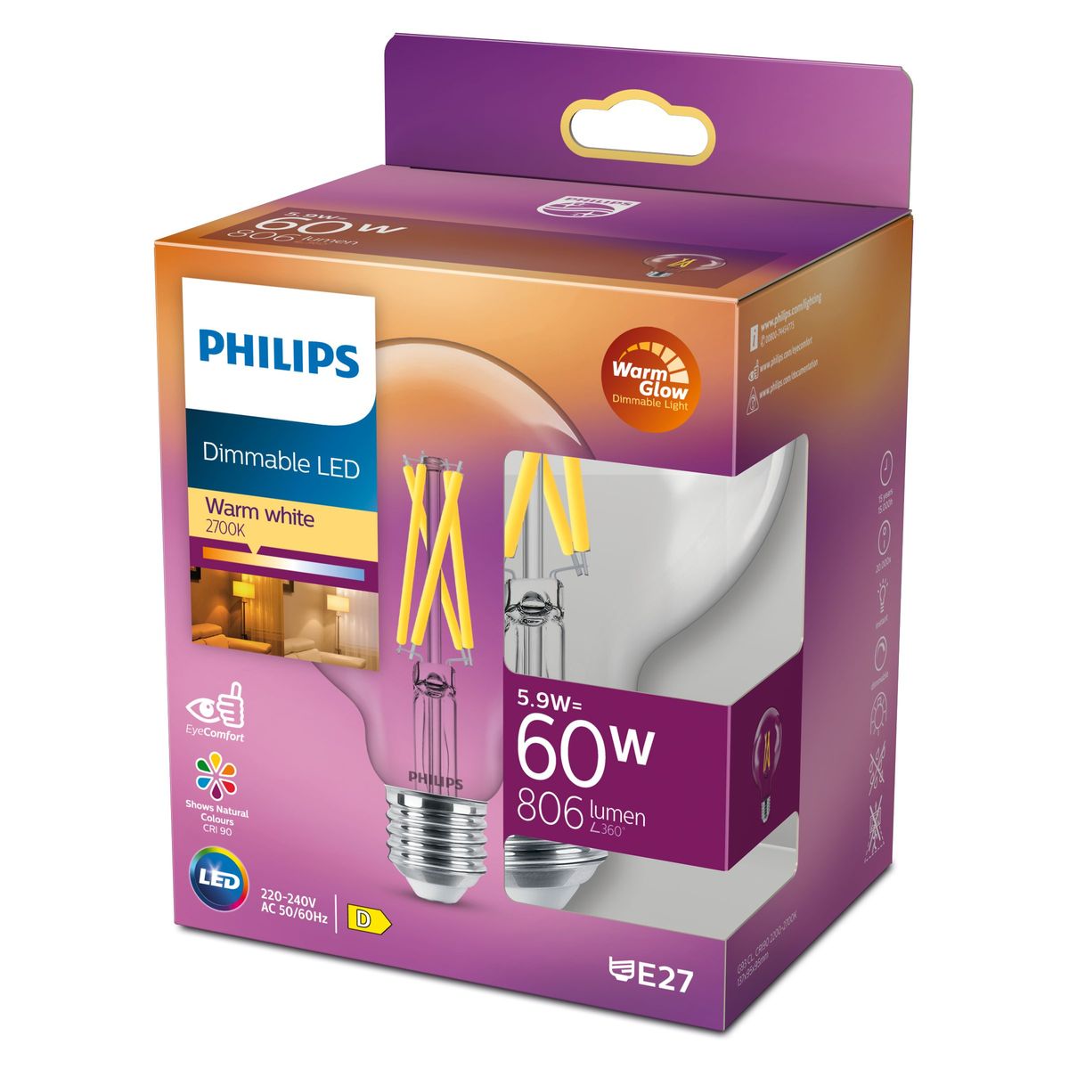Philips - LED Classic 60W G93 E27 Cl WGD90 1PF/4