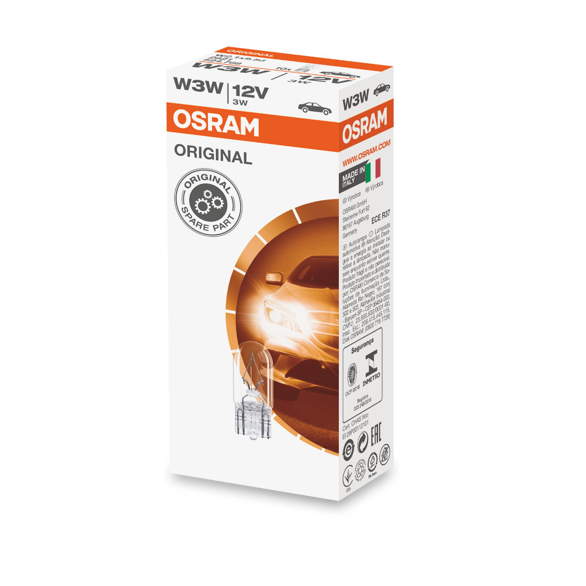 OSRAM ORIGINAL - ATTACCO A CUNEO - 3W - 12V - W2.1x9.5d - Lampadina ausiliaria
