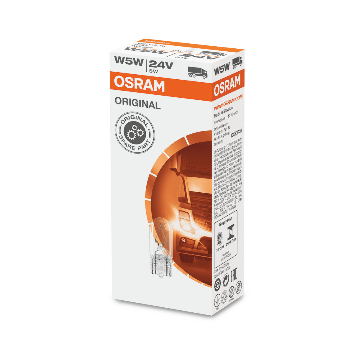 OSRAM ORIGINAL - ATTACCO A CUNEO - 5W - 12V - W2.1x9.5d - Lampadina ausiliaria