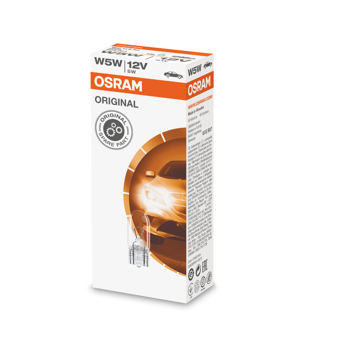 OSRAM ORIGINAL - ATTACCO A CUNEO - 5W - 12V - W2.1x9.5d - Lampadina ausiliaria