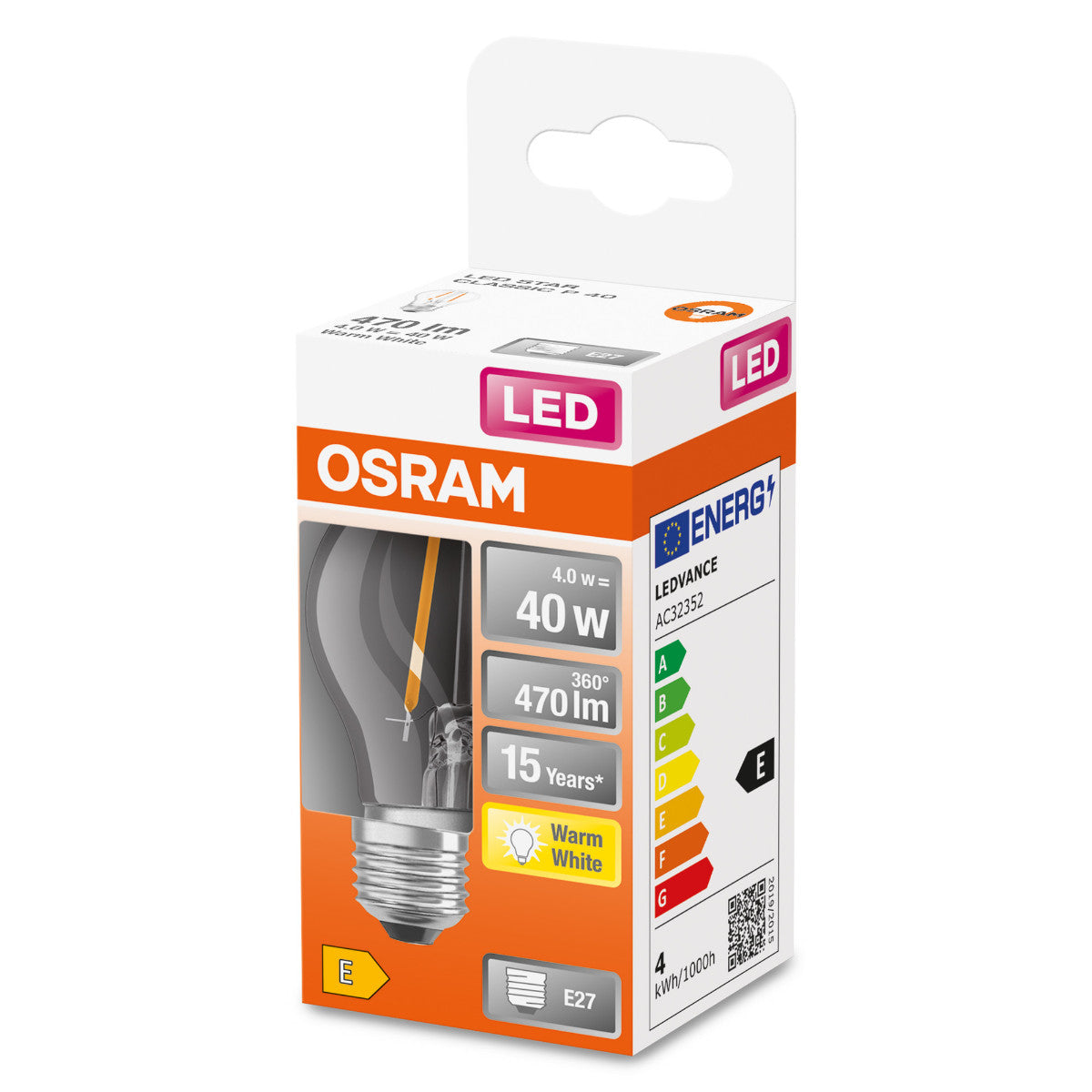 OSRAM LED-LAMPA RUND KLAR (40) E27 VARMVIT