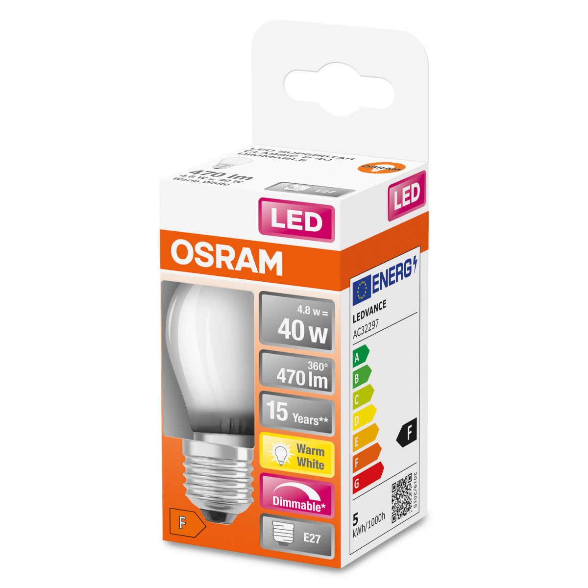 OSRAM LED-LAMPA RUND MATT (40) E27 DIM VARMVIT