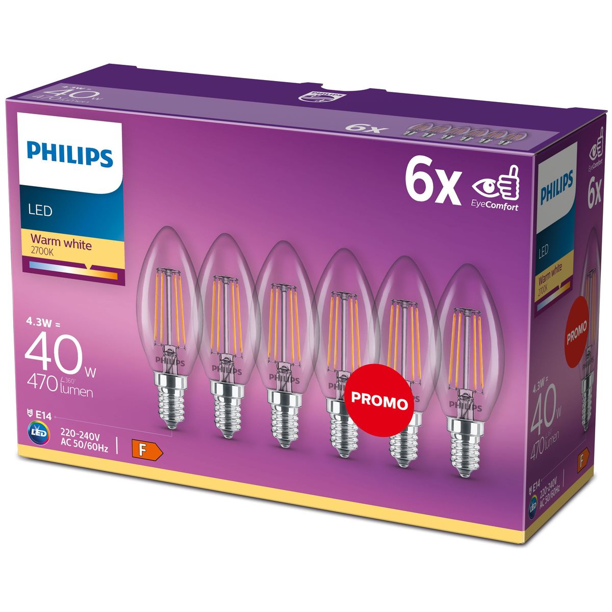 Philips - LED Classic 40W B35 E14 WW Cl Nd 6ct/4
