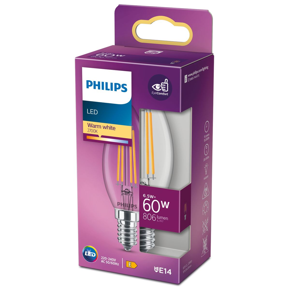 Philips - LED Classic 60W E14 WW B35 Cl Nd Rfsrt4