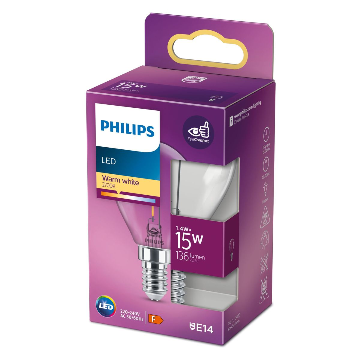Philips - LED Classic 15W P45 E14 WW Cl Nd Srt4