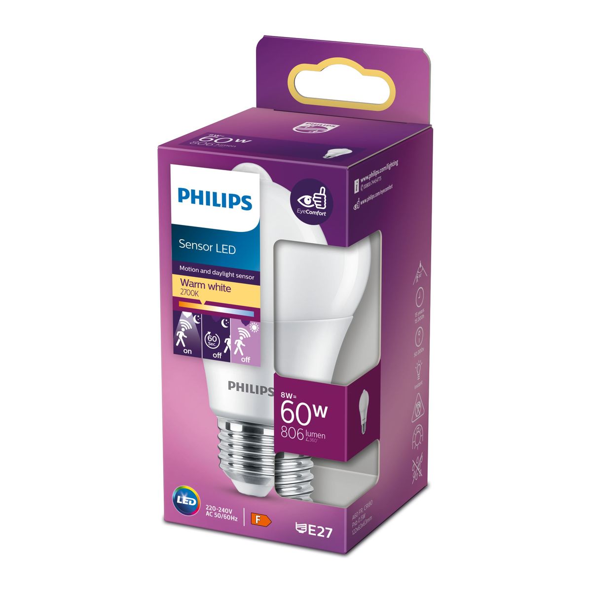 Philips - Sensore LED 60W A60 E27 WW FR ND 1SRT4