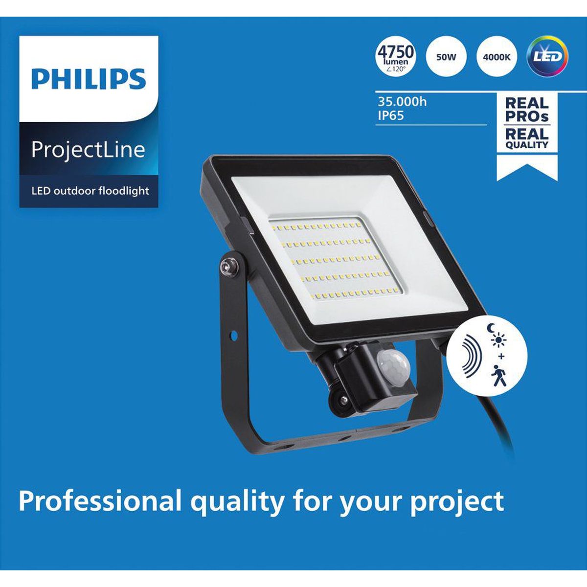 Philips - ProjectLine Floodlight Light 50W 4000K Sensore