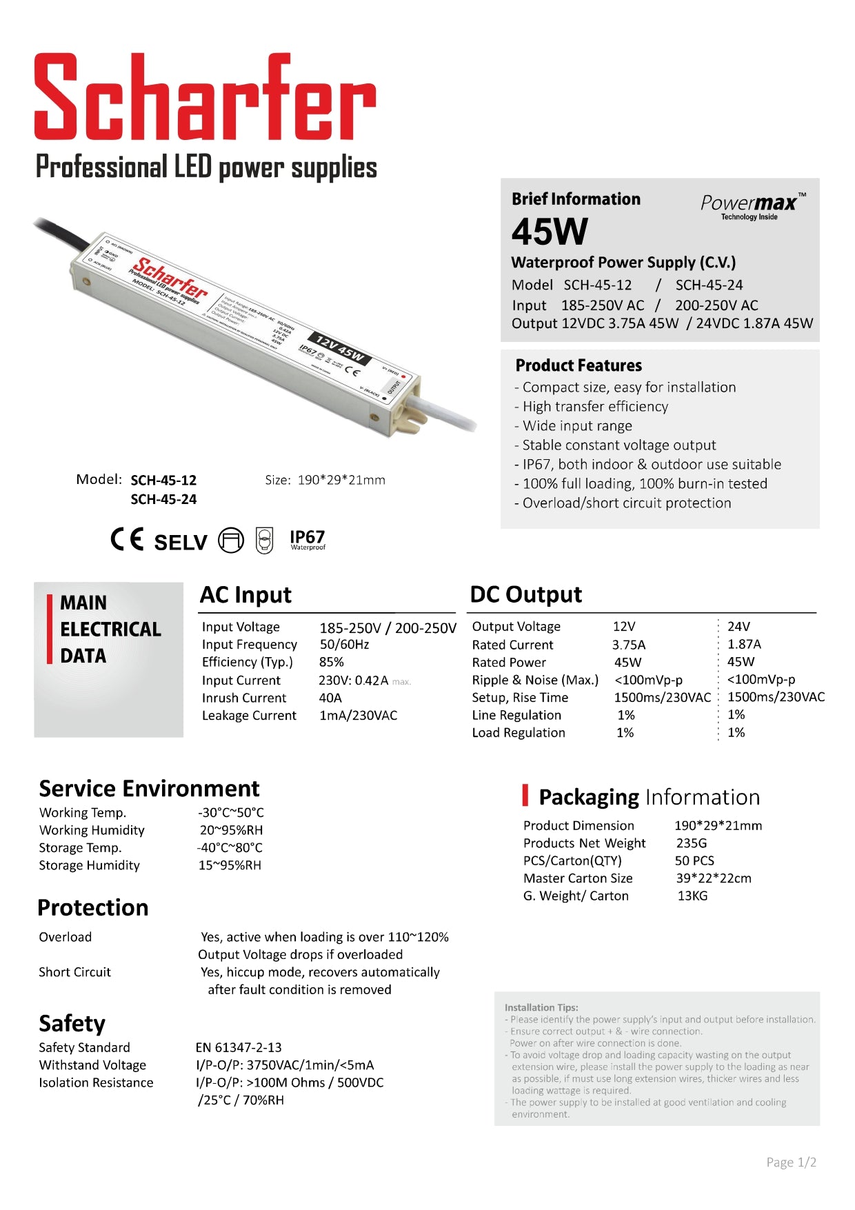 Trasformatore da 230V AC a 24V DC 45W