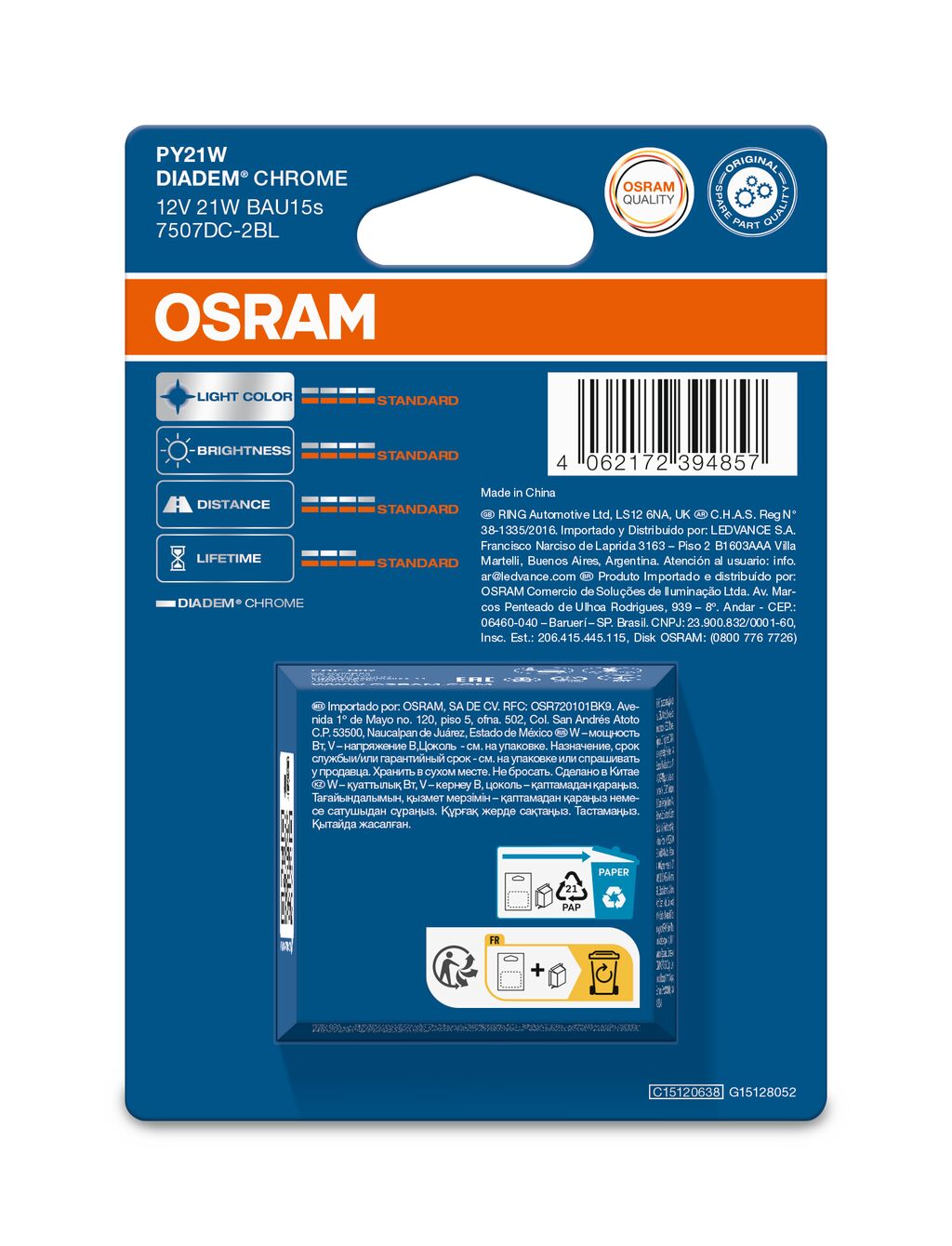 Osram Diadem Chrome - PY21W Lampada leggera extra