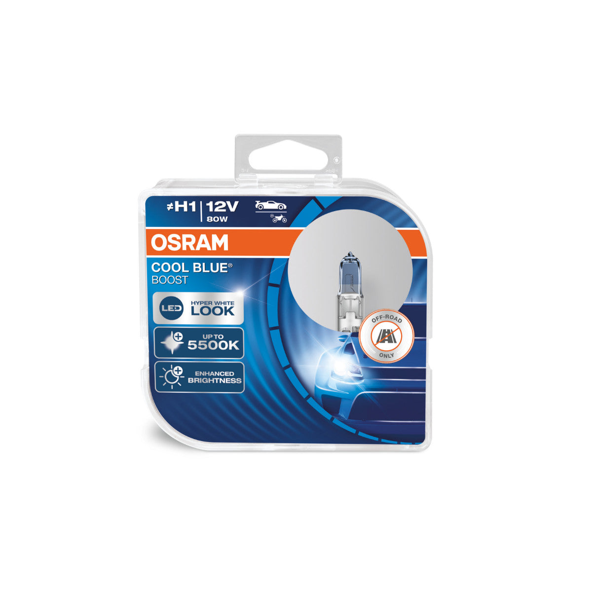 OSRAM COOL BLUE BOOST - Lampadina per fari alogeni H1 fuoristrada - CONFEZIONE DA 2