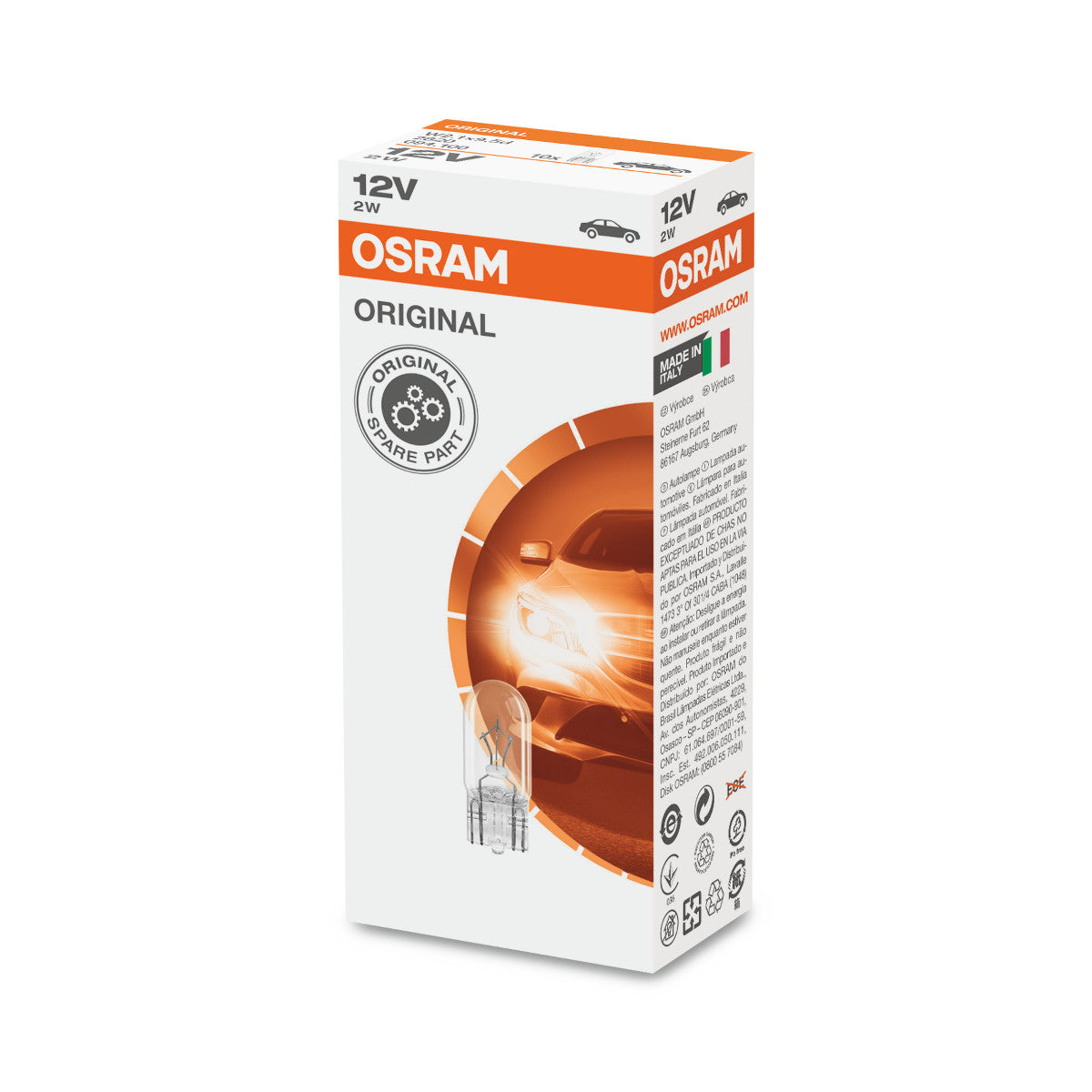 OSRAM ORIGINAL - ATTACCO A CUNEO - 2W - 12V - W2.1x9.5d - Lampadina ausiliaria