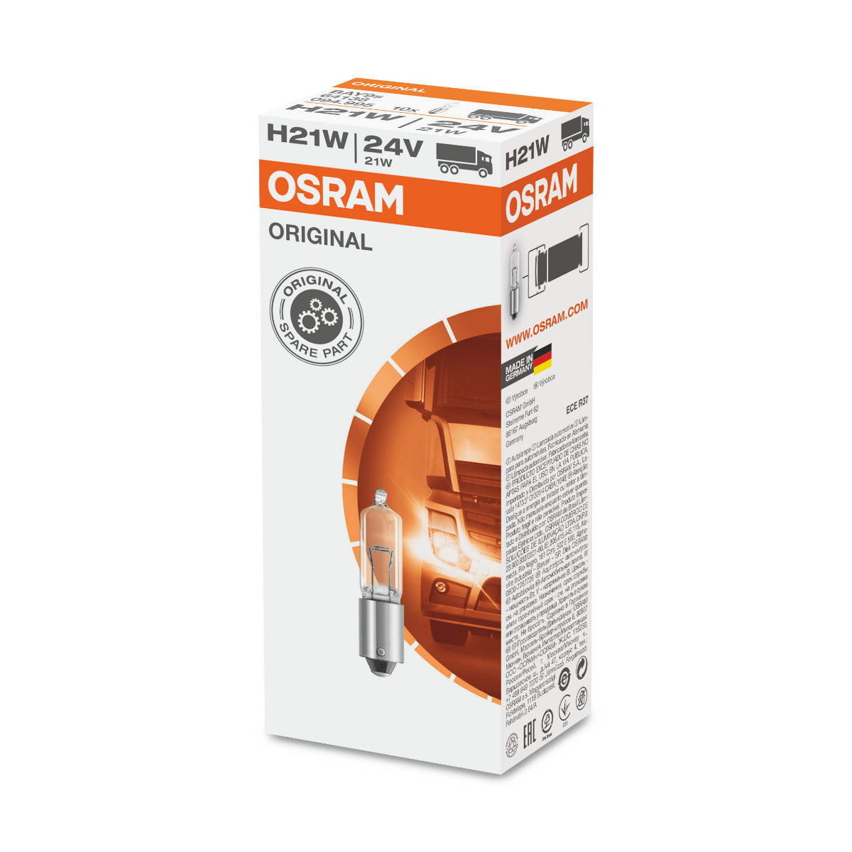 OSRAM ORIGINAL - BASE IN METALLO - H21W - 24V Lampadina extra