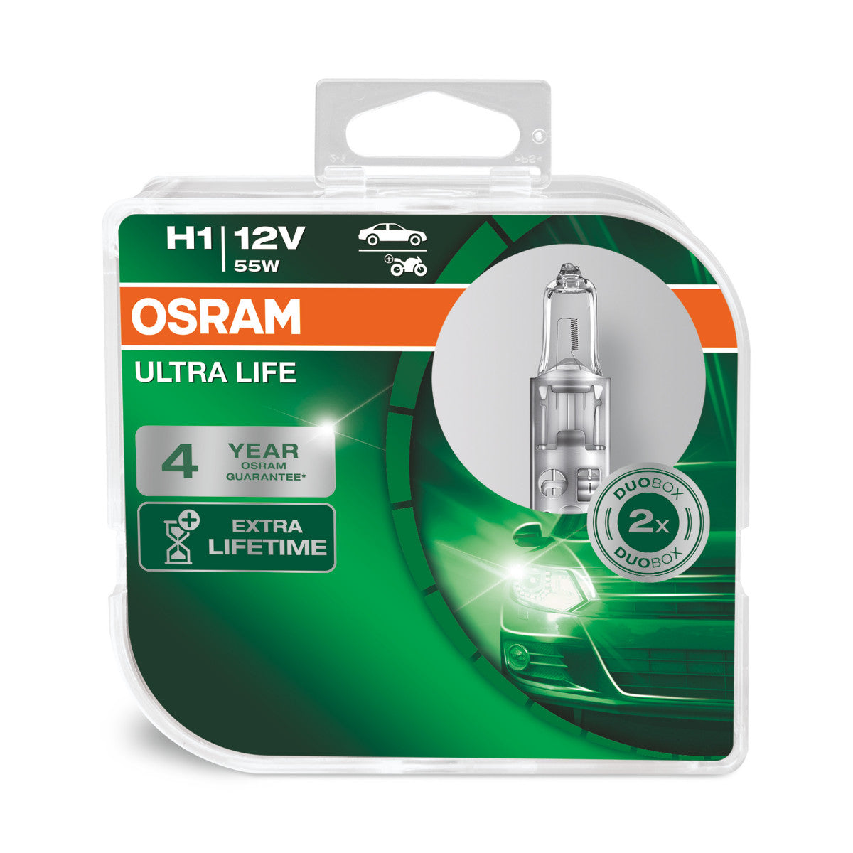 OSRAM ULTRA LIFE - Lampadina alogena per fari H1 - Scatola Duo