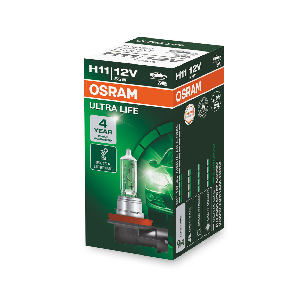 OSRAM ULTRA LIFE - Lampadina alogena per fari H11 - Scatola pieghevole