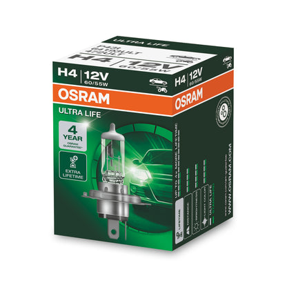 OSRAM ULTRA LIFE - Lampadina alogena per fari H4 - Scatola pieghevole