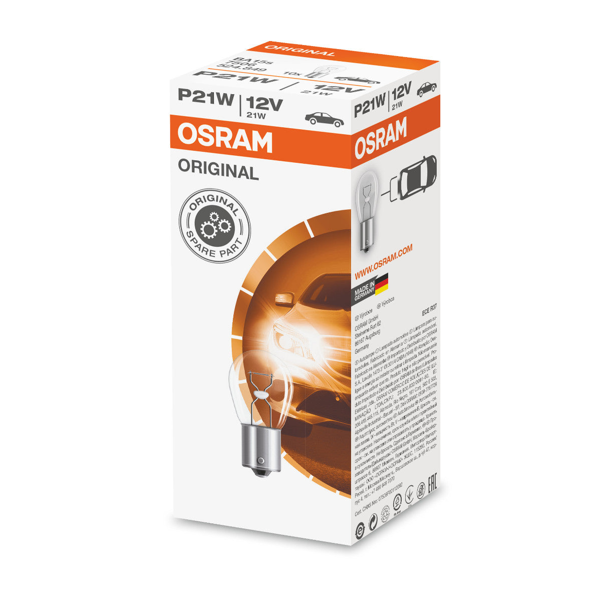 OSRAM ORIGINAL - BASE IN METALLO - P21W - 12V Lampadina extra confezione da 1